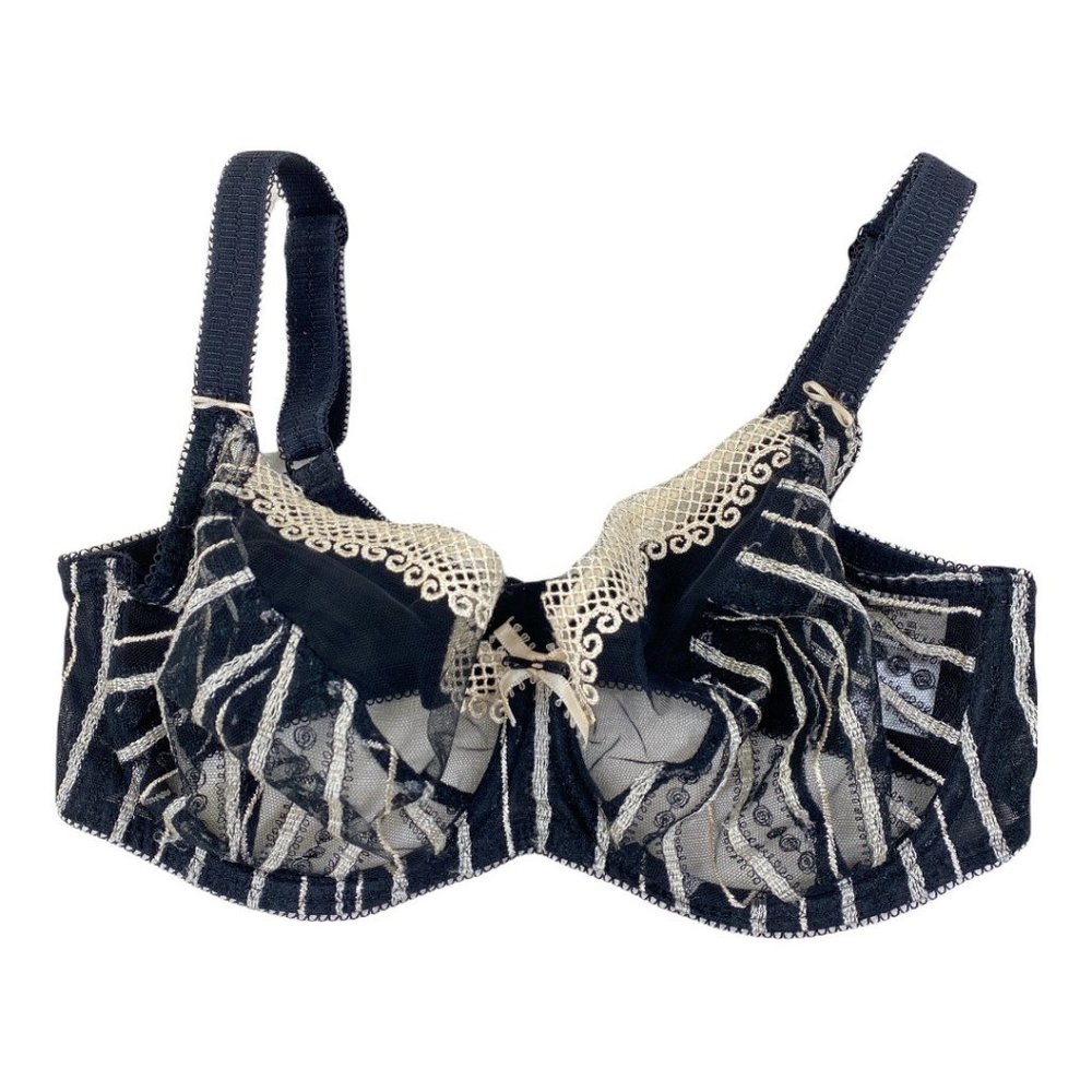 Freya Bra AA2221BK Unlined Sheer Lace & Embroidery Underwire 34G